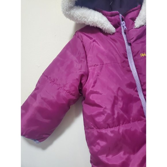 Pink Platinum Baby Girls One Piece Warm Winter Puffer Snowsuit Pram Bunting 12 M - Picture 11 of 16